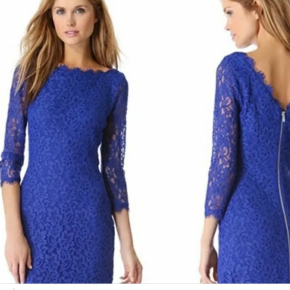 NWOT Diane Von Furstenberg Blue Lace Mini Zarita Dress size 10